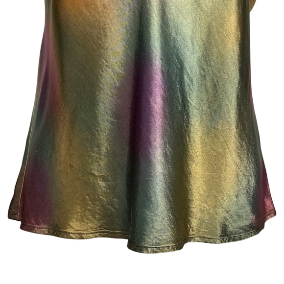 Nation LTD Tie Die Racerback Tank Top Size XS Green Gold Metallic Satiny Shirt - Picture 5 of 9